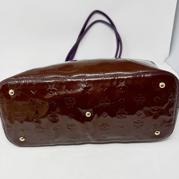 MCM | Visetos Patent Leather Tote Bag Burgundy Purple Purse Authentic - Picture 9 of 16